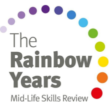 Pallokaari sateenkaaren väreissä ja teksti The Rainbow Years - Mid-Life skills review